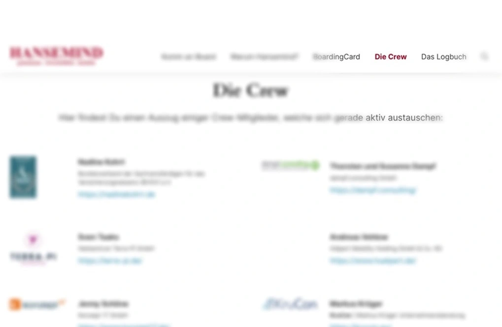 Crew der Hansemind, Webseite, Unterseite